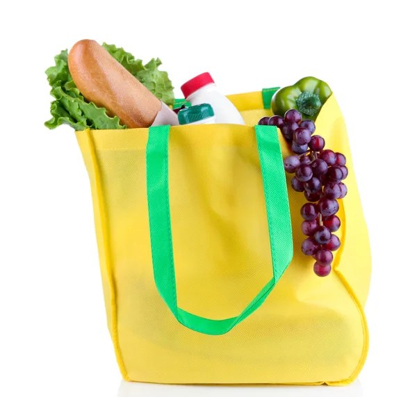 Eco bolsa con compras aisladas en blanco — Foto de Stock