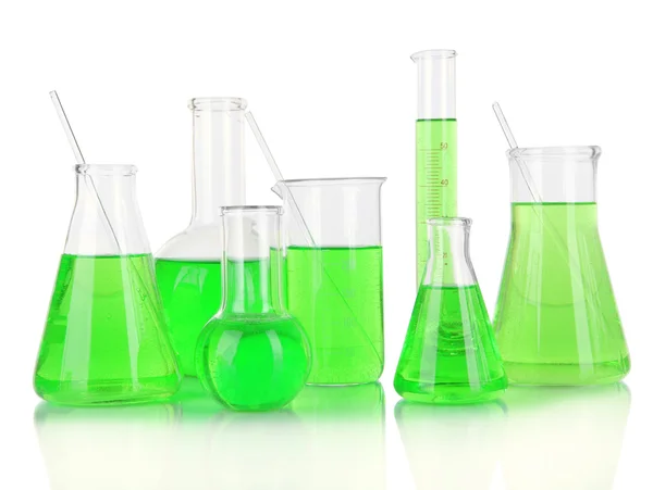 Test-tubes with green liquid isolated on white — Stock Photo, Image