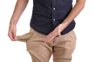 adam beyaz izole cebinde boş gösterilen