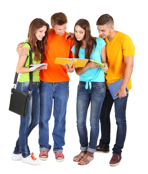 Happy group of beautiful young students, isolated on white — Stock Photo, Image