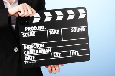 Film üretim clapper pano renk arka plan üzerinde