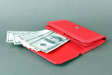renkli arka plan üzerinde yüz dolarlık banknot ile çanta