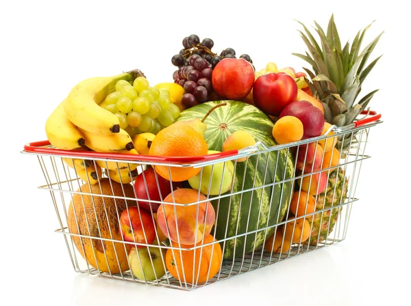 Assortiment exotisch fruit in metalen korf geïsoleerd op wit — Stockfoto