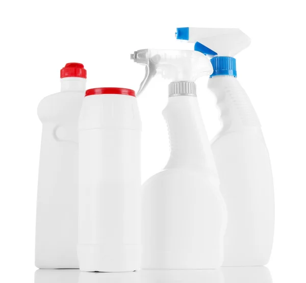 Different kinds of kitchen cleaners, isolated on white — Stock Photo, Image