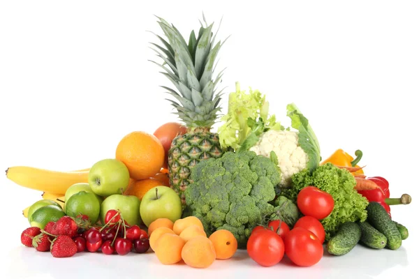 Assortment of fresh fruits and vegetables, isolated on white — Stock Photo, Image