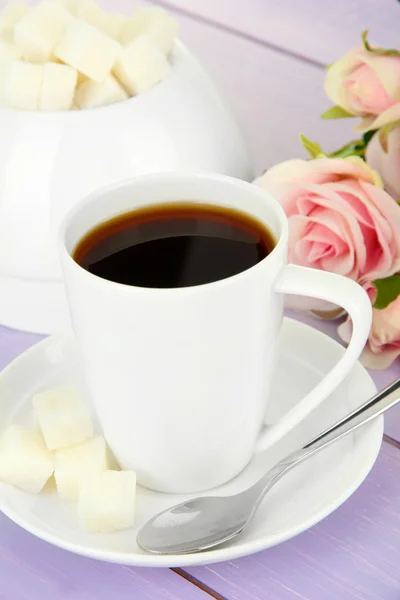 Cup of coffee, on color wooden background — Stock Photo, Image