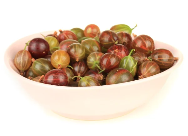 Fresh gooseberries in bowl isolated on white — Stock Photo, Image