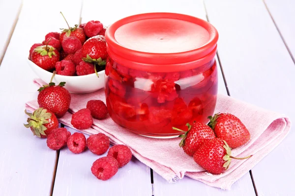 Home made berry jam on wooden table — Stock Photo, Image