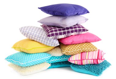 hill renkli yastıklar üzerinde beyaz izole