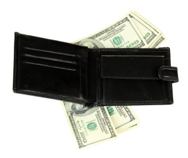m-cüzdan ile üzerine beyaz izole yüz dolarlık banknot
