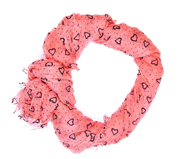 Pink scarf with hearts isolated on white — Stock Photo, Image