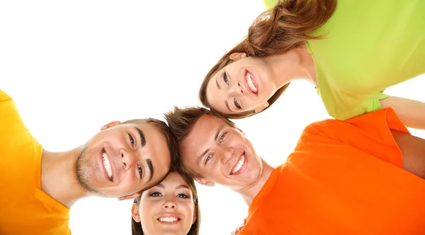 Feliz grupo de jóvenes hermosos, aislados en blanco — Foto de Stock