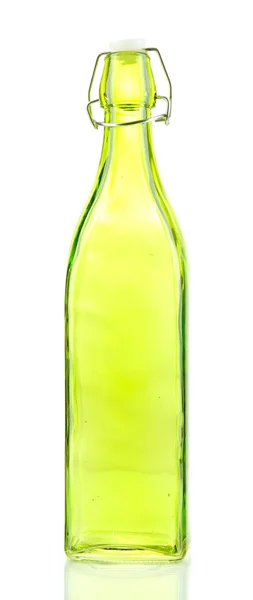 Prázdné barevná skleněná láhev, izolované na bílém — Stock fotografie