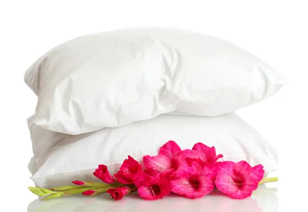 Pillows and flower, isolated on white — Stock Photo, Image