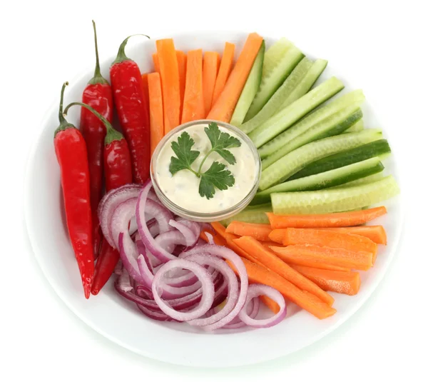 Bukiet warzyw surowych laski w płycie na białym tle — Zdjęcie stockowe