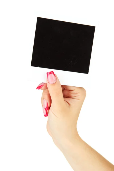 Γυναικείο χέρι που κρατά την κάρτα, που απομονώνονται σε λευκό — Φωτογραφία Αρχείου