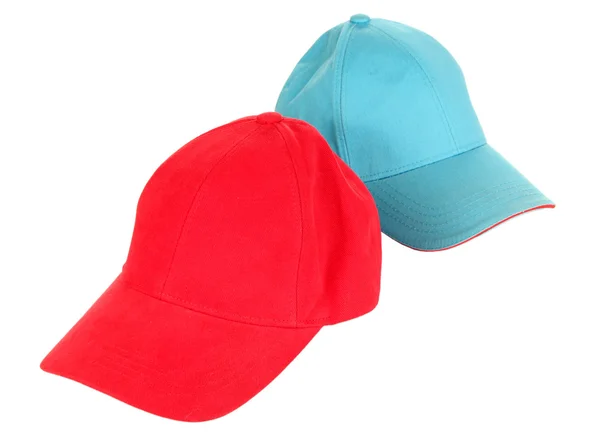 Czerwone i niebieskie czapki czapka na białym tle — Zdjęcie stockowe
