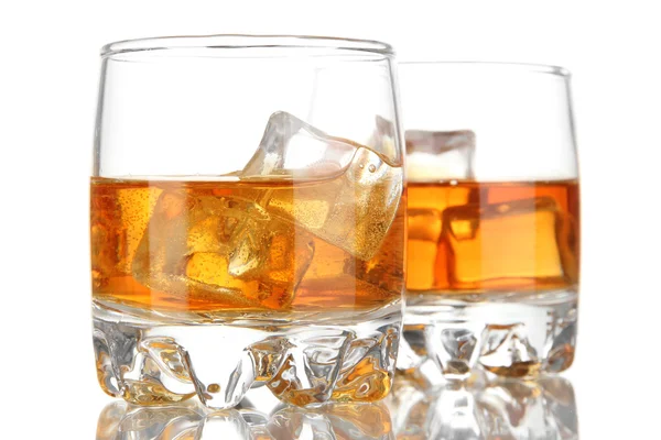 Brandy glasses with ice isolated on white — Stock Photo, Image