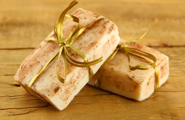Natural handmade soap, on wooden background Royalty Free Stock Photos