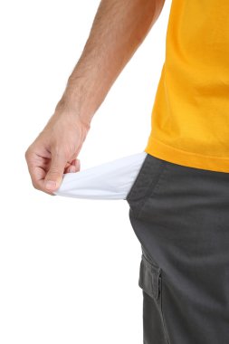 adam beyaz izole cebinde boş gösterilen