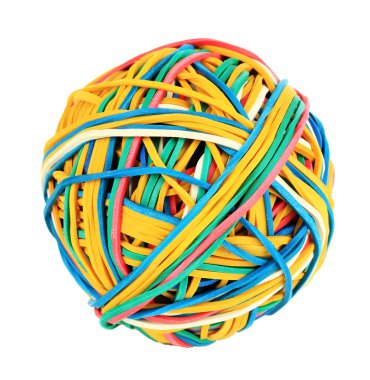 renkli kauçuk şeritler üzerinde beyaz izole