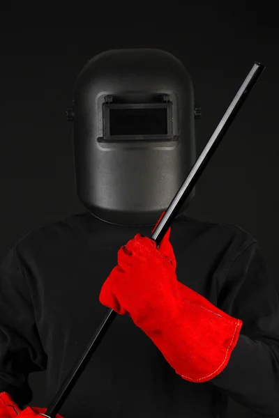 Portrait of welder in mask, isolated on black — Stock Photo, Image