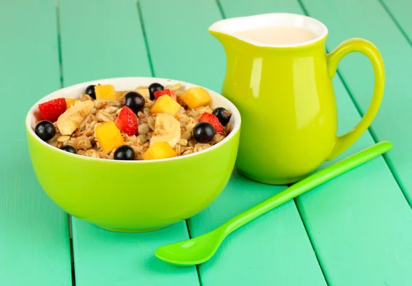 Oatmeal with fruits on table close-up — Stock Photo, Image