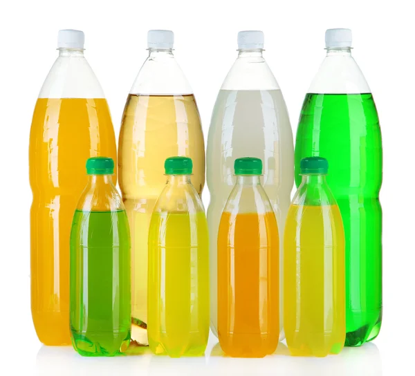 Assortment of bottles with tasty drinks, isolated on white — Stock Photo, Image