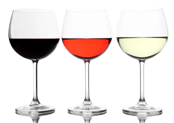 Ассортимент вина в стаканах, изолированных на белом — стоковое фото