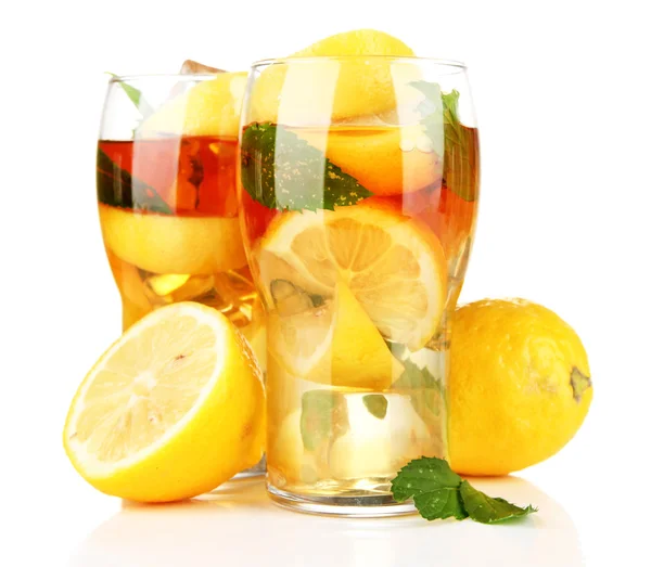 Iced tea with lemon and mint isolated on white — Stock Photo, Image