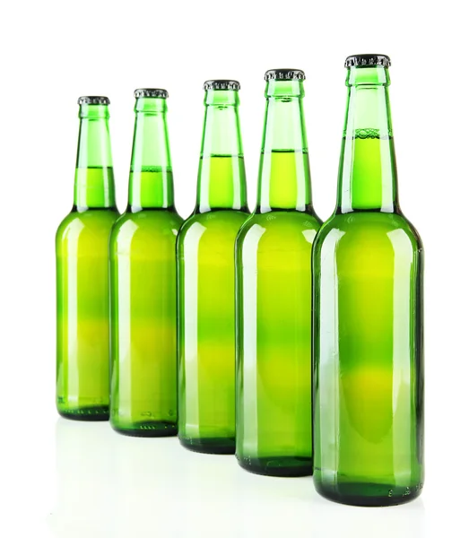 Flessen bier geïsoleerd op wit — Stockfoto