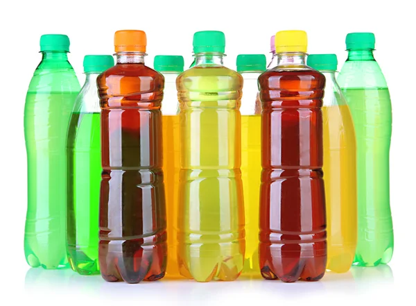 Bottles with tasty drinks, isolated on white — Stock Photo, Image