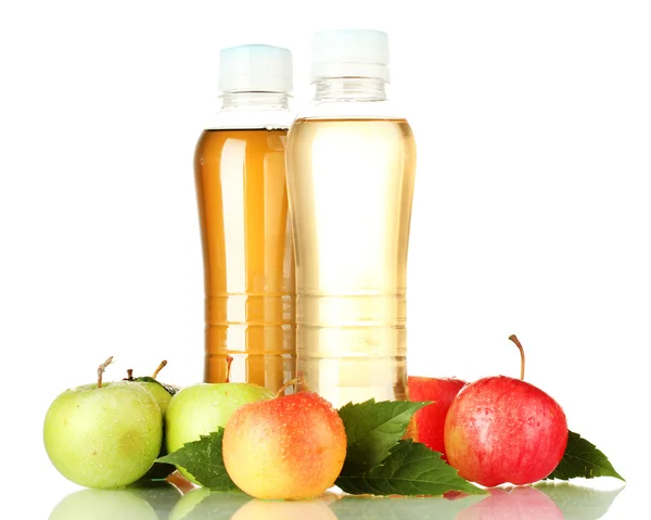 Two bottles of juice with sweet apples, isolated on white — Stock Photo, Image