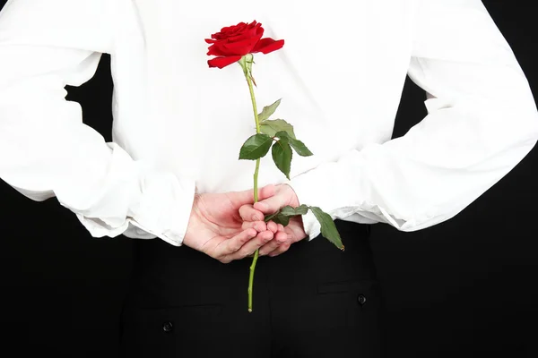 Man holding rose close-up — Stock Photo, Image