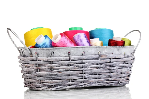Bright threads in basket isolated on white — Stock Photo, Image