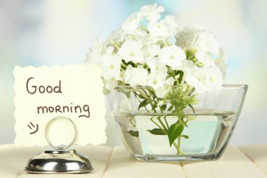 phlox kase üzerinde açık renkli masaya güzel buket