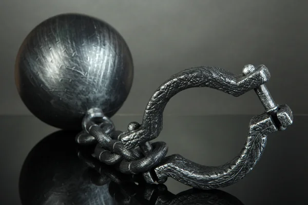 Ball and chain on grey background — Stock Photo, Image