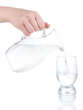 cam sürahi su ve cam üzerine beyaz izole