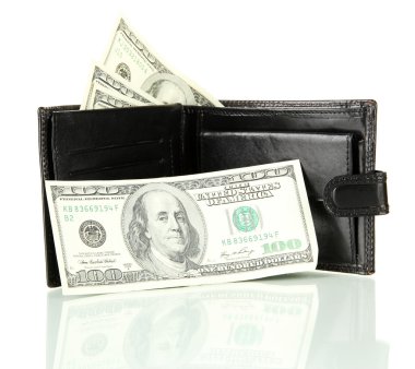 m-cüzdan ile üzerine beyaz izole yüz dolarlık banknot