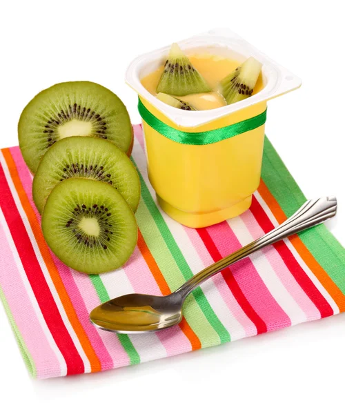 Yogurt with kiwi isolated on white — Stock Photo, Image