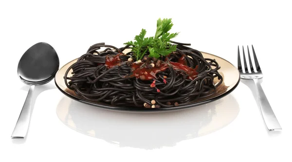 Black spaghetti isolated on white — Stock Photo, Image