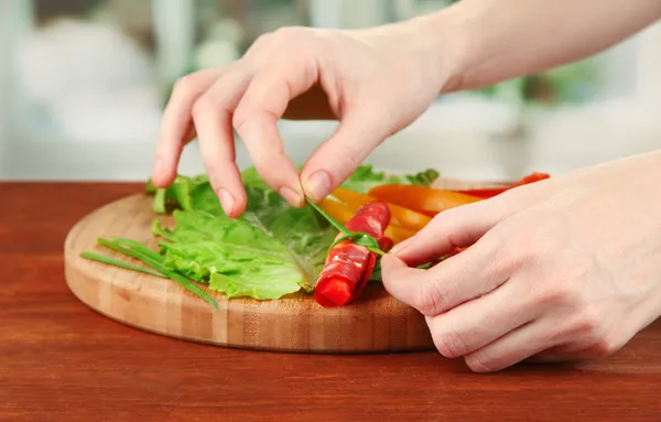 Process of preparing salami rolls, on bright background — Stock Photo, Image