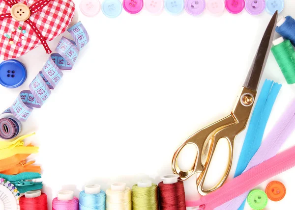 Sewing accessories and fabric close-up — Stock Photo, Image