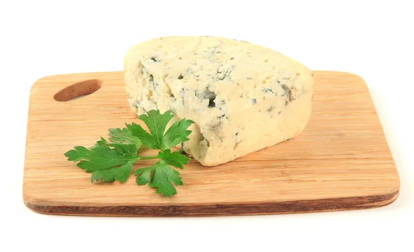 Tasty blue cheese on cutting board, isolated on white — Stock Photo, Image