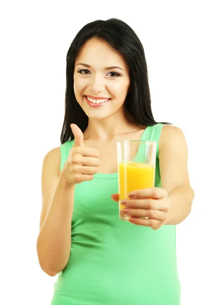 Girl with fresh orange juice isolated on white — Stock Photo, Image