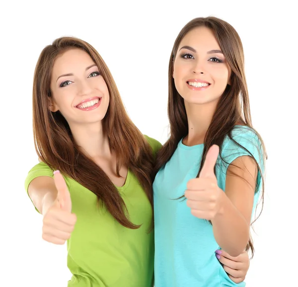 Happy group of beautiful young people, isolated on white — Stock Photo, Image