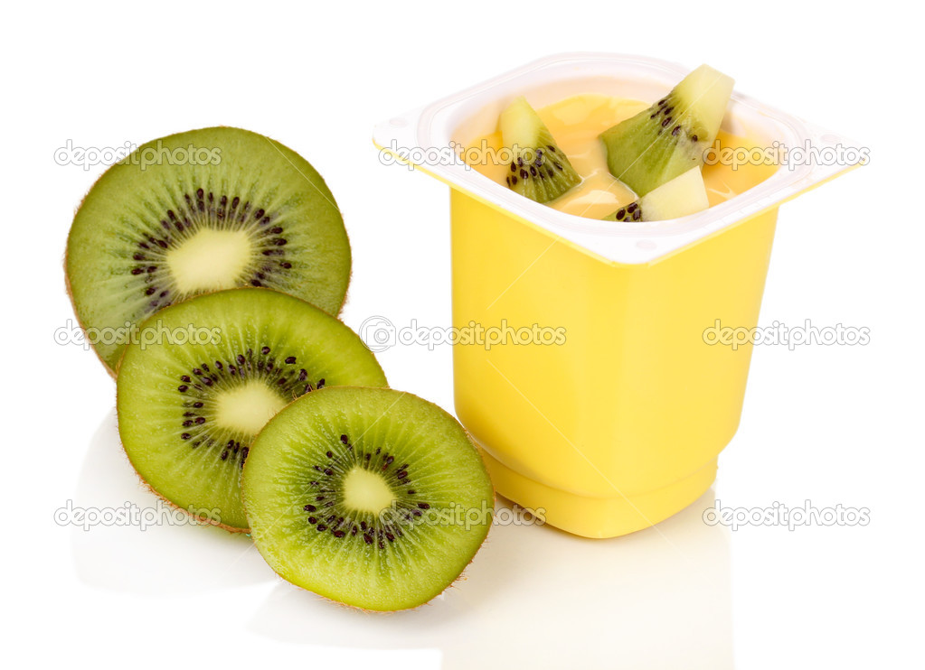 Yogurt with kiwi isolated on white — Stock Photo © belchonock 28526879