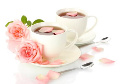 Gül desenli beyaz izole çay bardağı