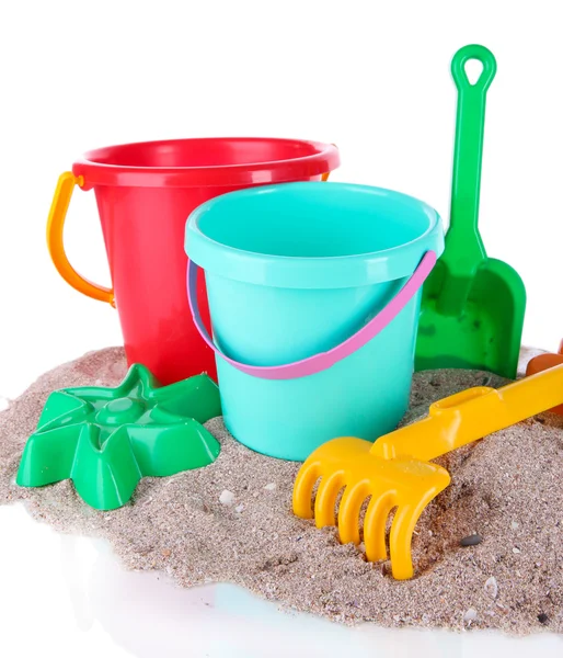 Children's toys on sand isolated on white — Stock Photo, Image