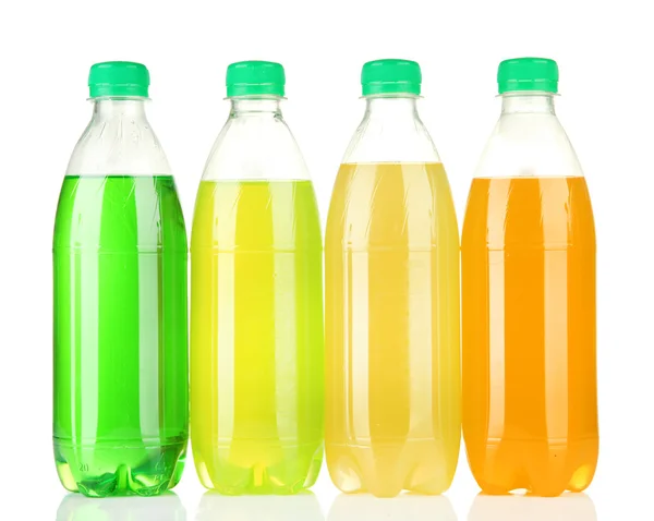 Bottles with tasty drinks, isolated on white — Stock Photo, Image